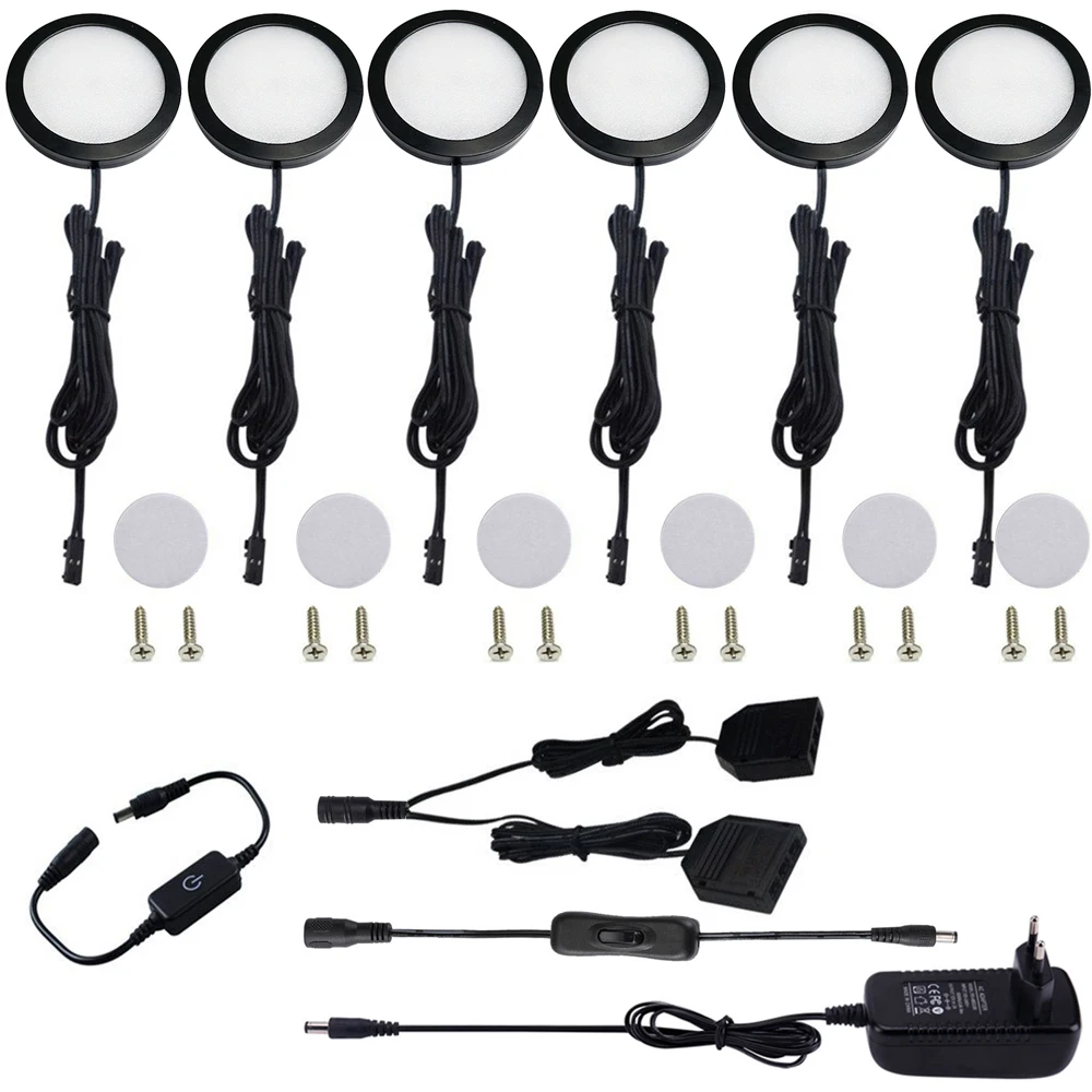 aiboo black led under cabinet lamp round 346812 counter lights lighting kit touch dimmer switch for cupboard kitchen free global shipping