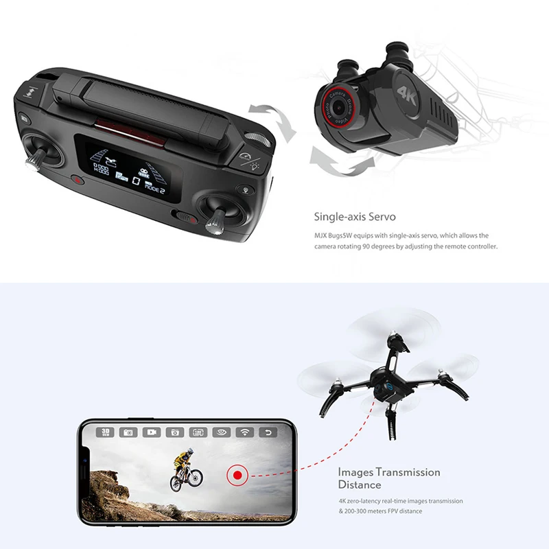 Квадрокоптер MJX Bugs 5 Вт B5W GPS бесщеточный с камерой 5G 4K Wi Fi FPV HD автоматический