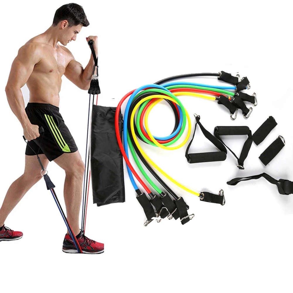 

Resistance Bands 11pcs Latex 100LB Pilates Yoga Crossfit Fitness Strength Tubes Pull Rope
