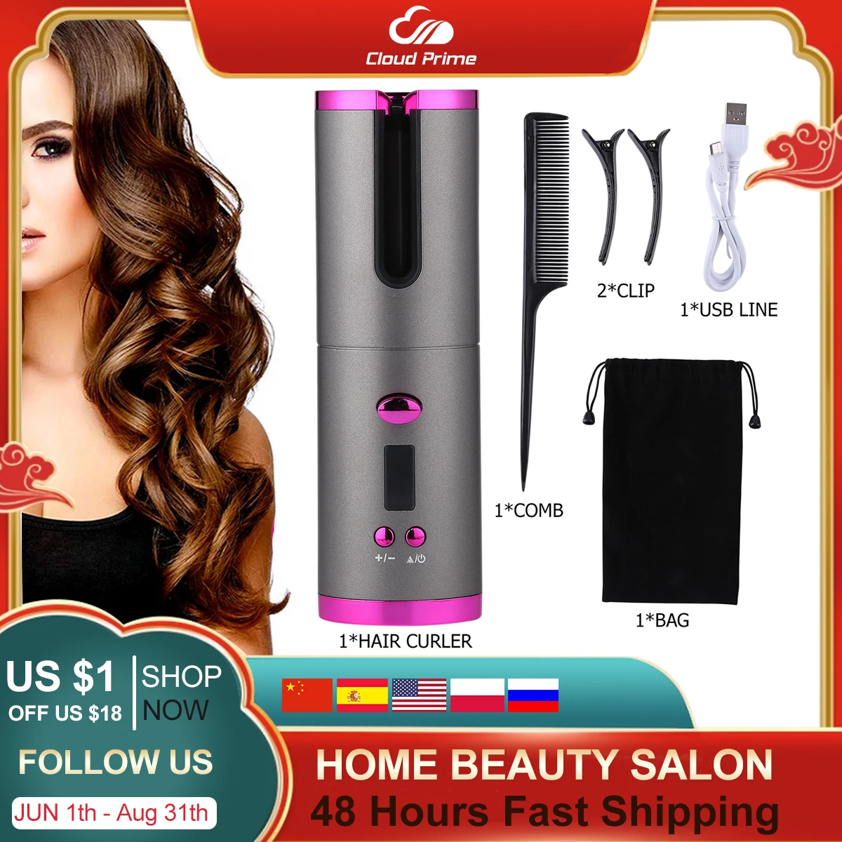 

Cordless Automatic Rotating Hair Curler iron Curling Irons Hair Styling Tools for Curls Waves LCD Display Ceramic rollers Curly
