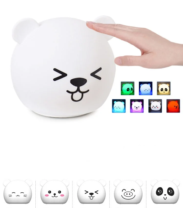 

3D Silicone Night Light LED Lamp 7 Colors USB Charging Panda Bear Lights Cartoon Lighting For Children Kids Baby Gift Room
