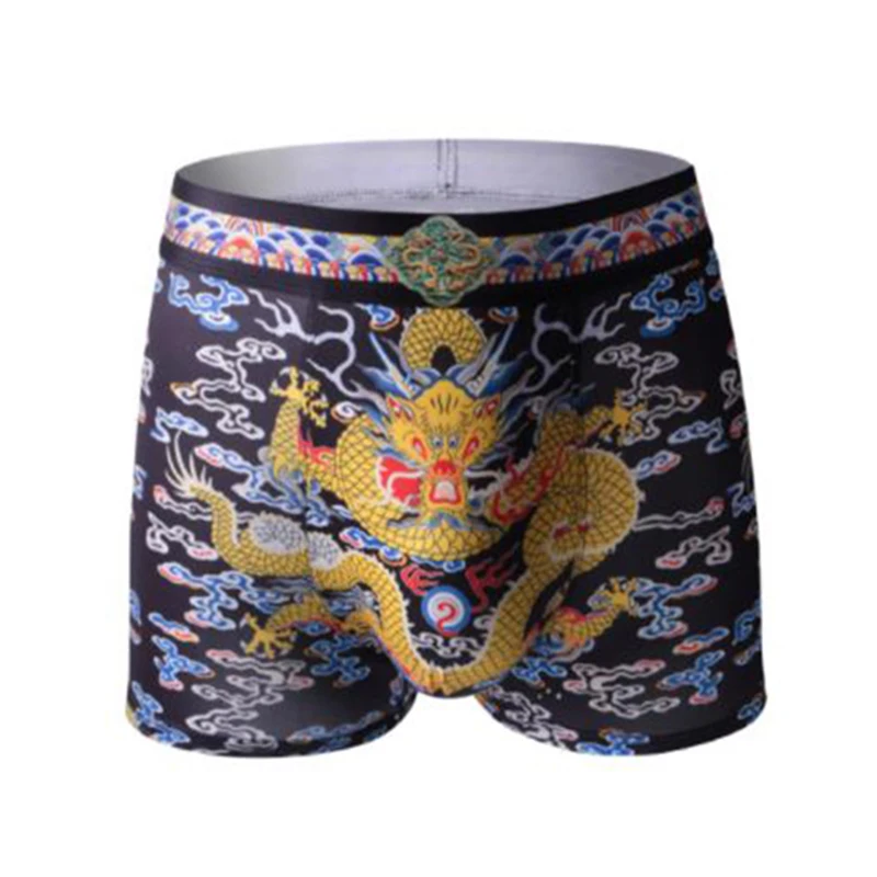 Модные мужские мягкие гладкие трусы-боксеры с принтом дракона в китайском стиле |