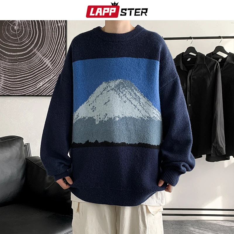 Свитер LAPPSTER мужской в стиле Харадзюку свитер с изображением Снежной Горы 2022