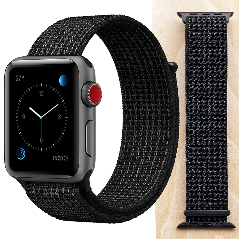 Высококачественный нейлоновый спортивный ремешок для Apple Watch, ремешок 44 мм, серия 5, 4, 3, 2, 1, дышащий тканый ремешок 42 мм, iwatch 40 мм, 38 мм - Цвет ремешка: NK Black