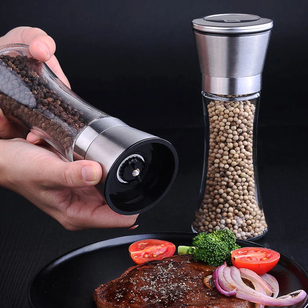 2 шт./компл. мельница для соли и перца набор нержавеющая сталь со стеклянным
