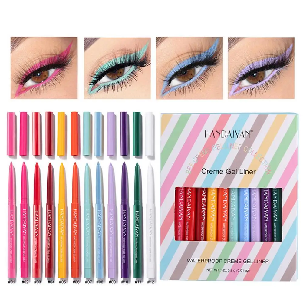 

12pcs/set Waterproof Matte Eyeliner Gel Eyeliner Gel Pencil Colorful Spinning Eyeliner Pen Ultra-fine Eyeliner Blue Purple Green
