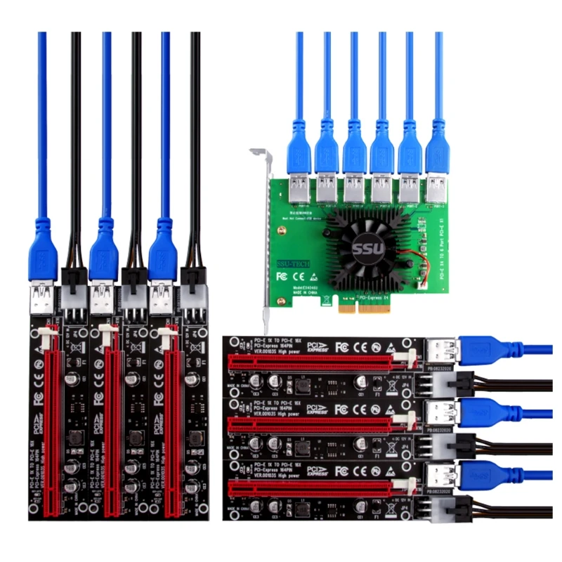 

Мини-Райзер PCIE, экспресс-кабель, графическое расширение, Майнинг, источник питания, Райзер, адаптер, карта от 1 до 4 PCI-Express, 16X слот, Райзер-карт...