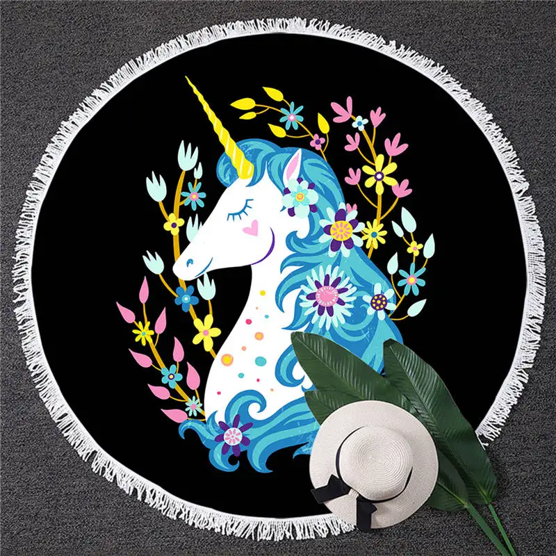 Unicorn 13 BlessLiving круглое пляжное полотенце с единорогом, Радужное детское белое банное полотенце с кисточкой, микрофибра, 150 см, цветное одеяло - Цвет: Unicorn 13