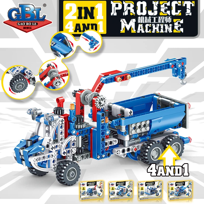 

2 IN 1 KAZI city gears mechanic engineering truck construct crane bricks model building blocks kits education sets kids toys