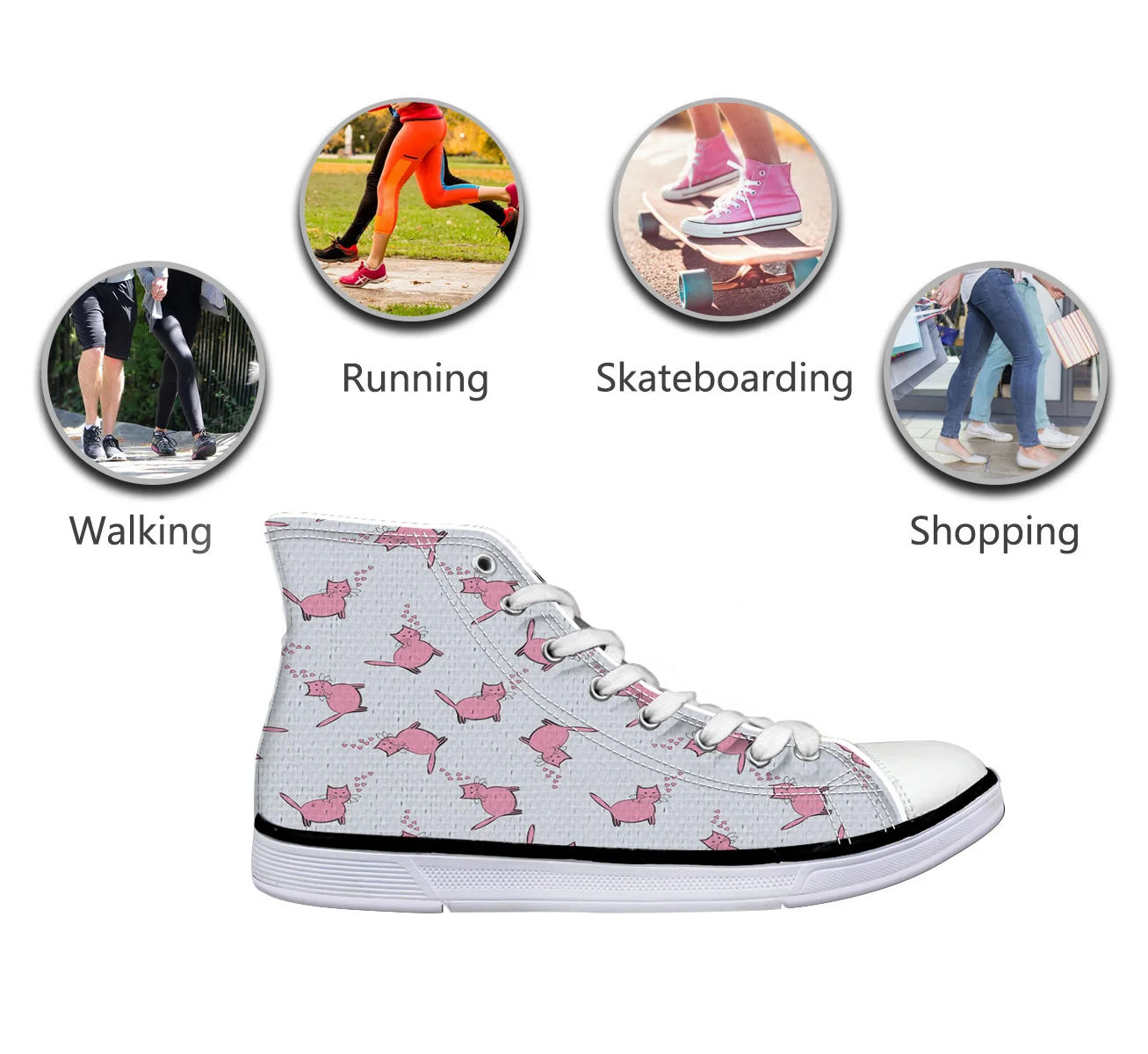 WHEREISART/Женская парусиновая обувь цвет РОЗОВЫЙ котенок кот высокая флэтс унисекс