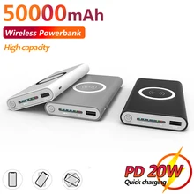 50000mAh Qi Wireless Power Bank Portable External Battery Large Capacity Fast Charging Phone Charger For Xiaomi Samsung Iphone