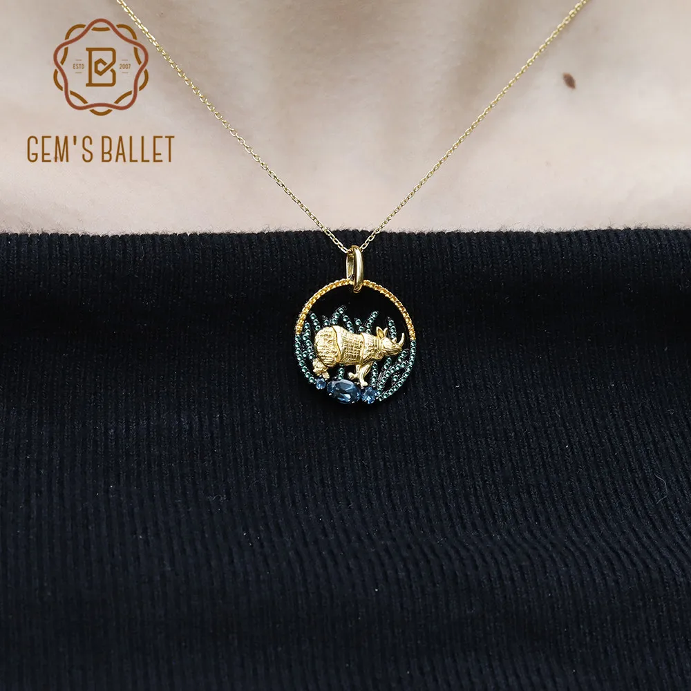 Женское ожерелье из серебра 925 пробы с натуральным голубым топазом|Подвески| |