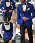 Мужские костюмы Королевский синий и черный смокинги для жениха, шаль, атласные лацканы женихов, мужские свадебные Лучшие Мужчины (пиджак + брюки + галстук-бабочка + жилет) C680