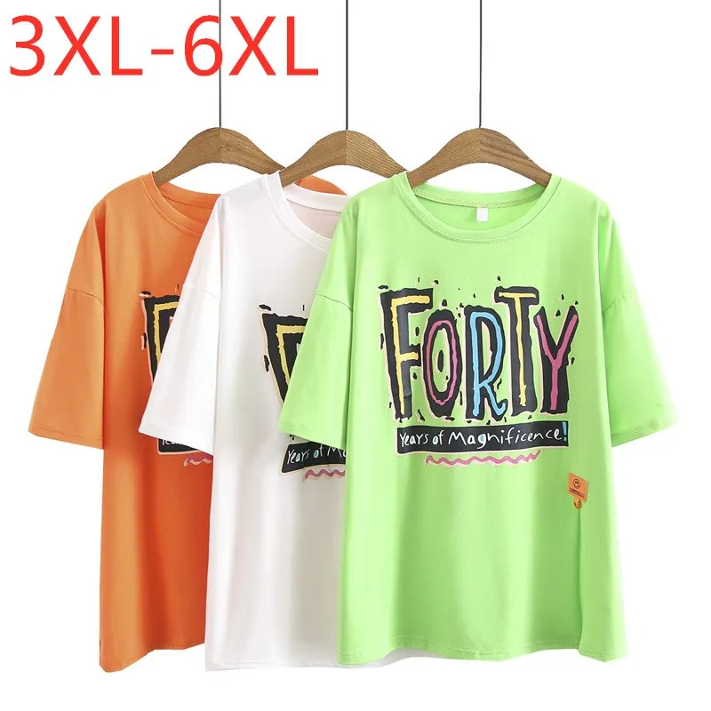 

Женская хлопковая футболка, большие размеры 3XL, 4XL, 5XL, 6XL, с коротким рукавом, с принтом в виде букв, свободного покроя, на лето, 2021