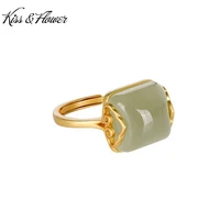 kissflower ri106 fine jewelry wholesale fashion woman girl bride birthday wedding gift vintage jade 24kt gold resizable ring
