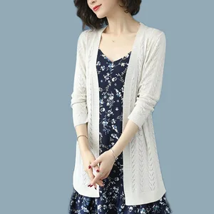 Женские вязаные осенние тонкие кардиганы с открытым стежком, Новое поступление 2020, повседневный женский кардиган с длинным рукавом, трикотажная одежда