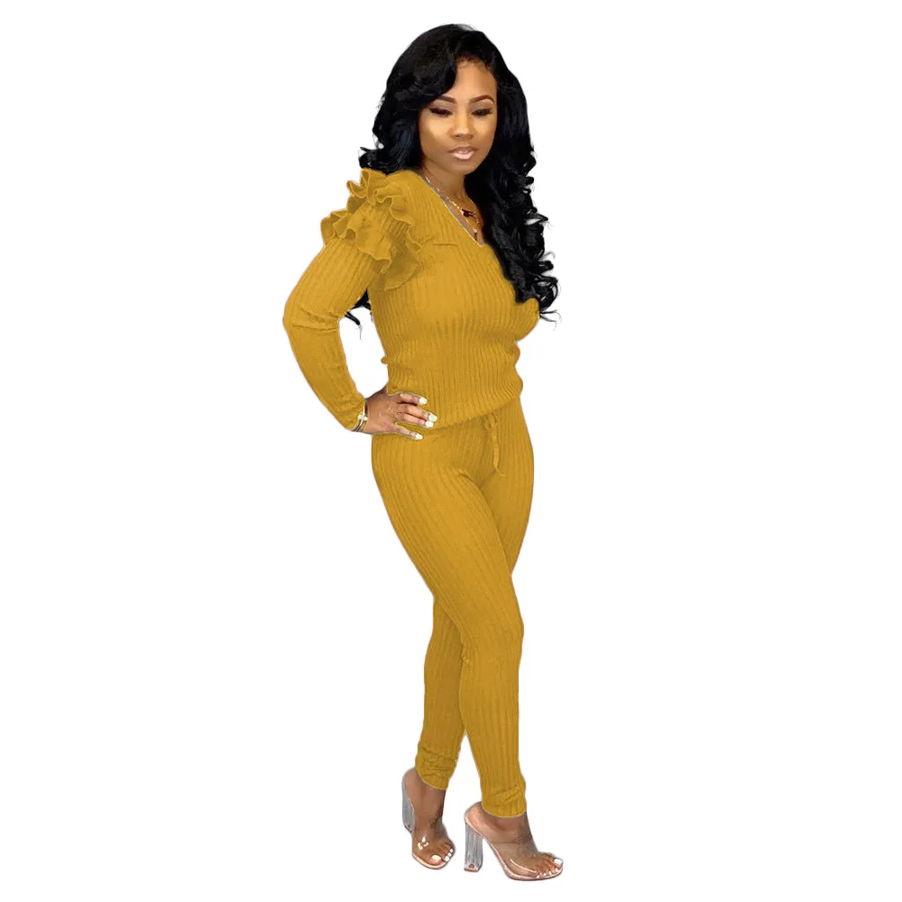 

ChocoMist Two-piece Trendy V Neck Striped Two-piece Pants Set CY3969