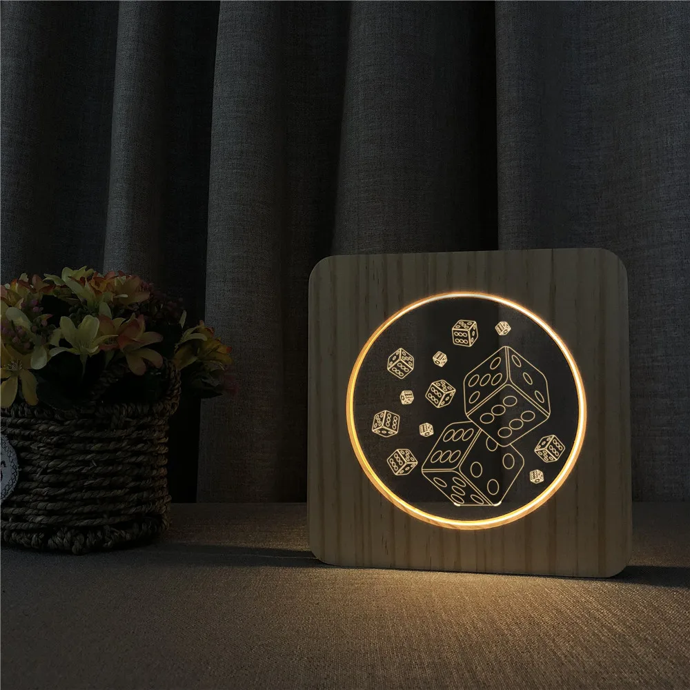 Игра в кости играть игры 3D светодиодный акриловый деревянный ночной Светильник