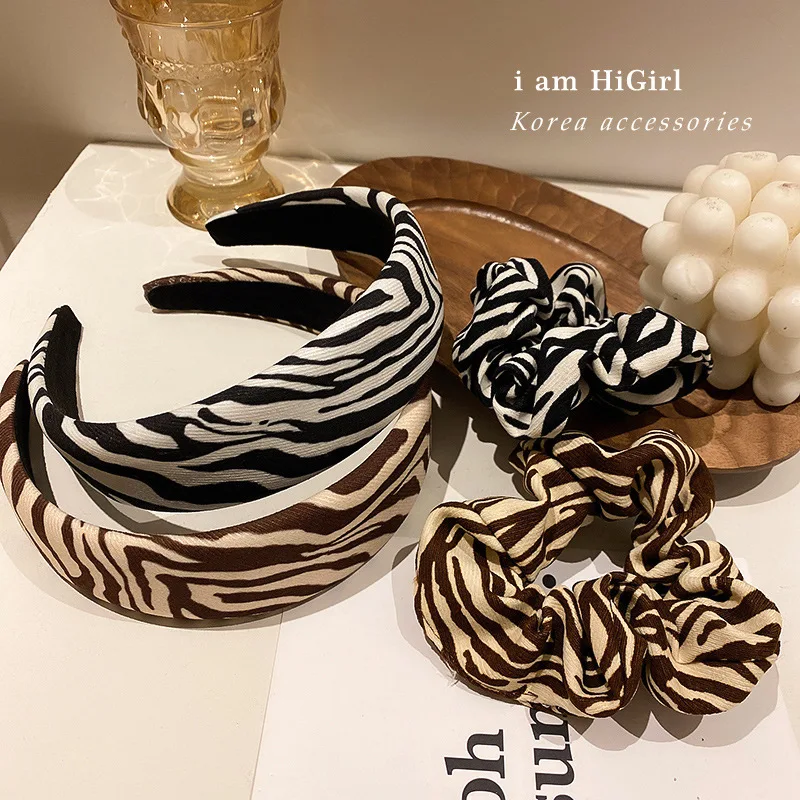 

New Striped Leopard Headband Scrunchies Elastic Hair Bands for Women Fashion Plaid Ponytail Holder Hair Accessories Wholesale