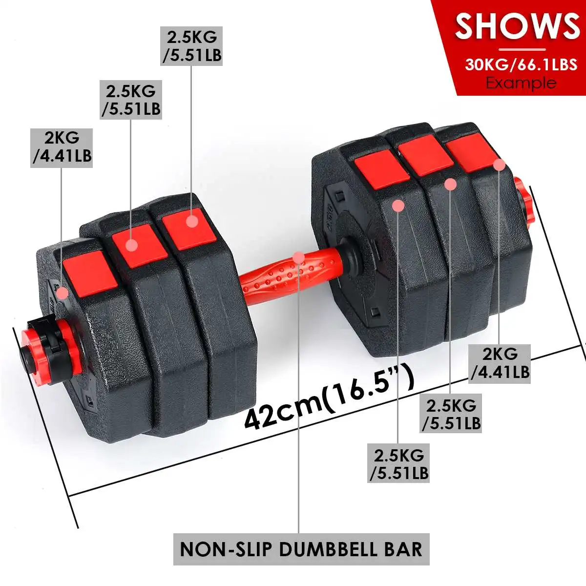 

NEW Weight Adjustable Dumbbell Fitness Workouts Dumbbells Tone Your Strength and Build Muscles 5-52.5lbs 10-30kg