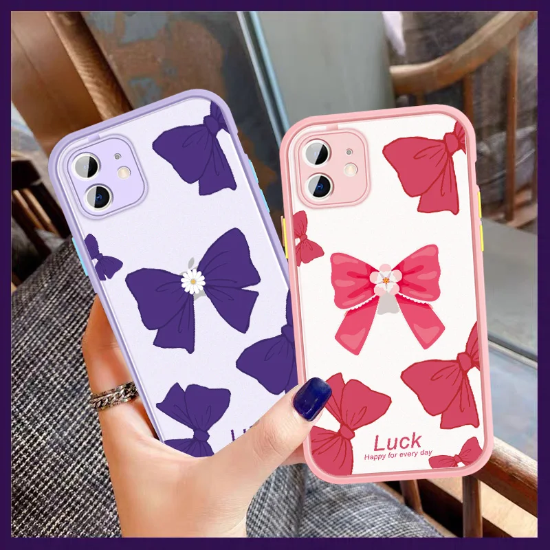 

Girly style Bowknot Phone case for iphone SE 2020 6s 7 8 plus X XR XS MAX 12 11 Pro max mini Half-wrapped TPU hard back cover