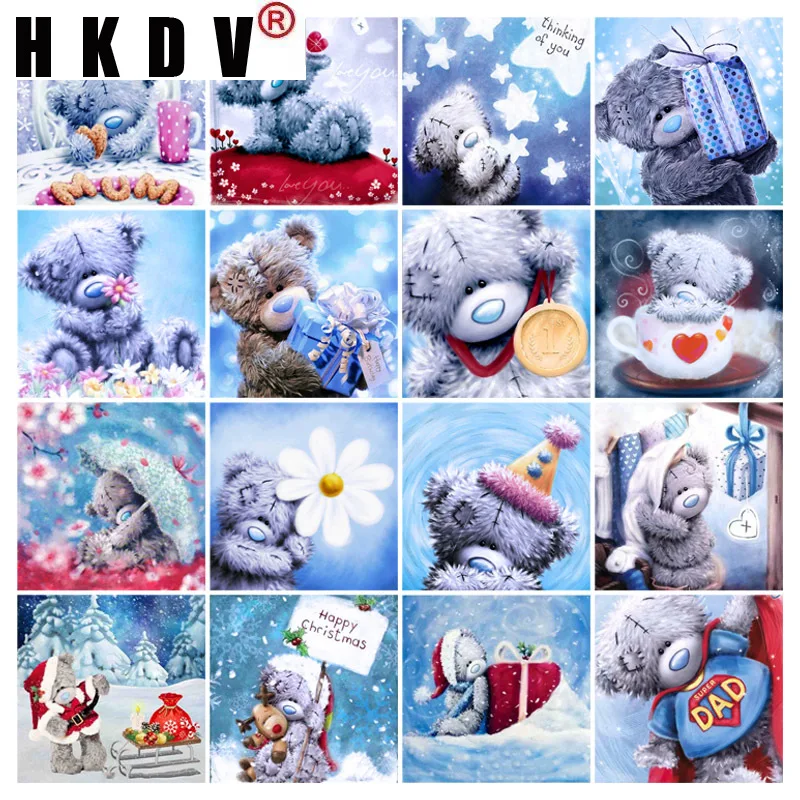 

HKDV 5D DIY Diamond Painting Cross Stitch "Bear Winter Flower" Diamond Embroidery Full Square/round Drill Rhinestone Picture