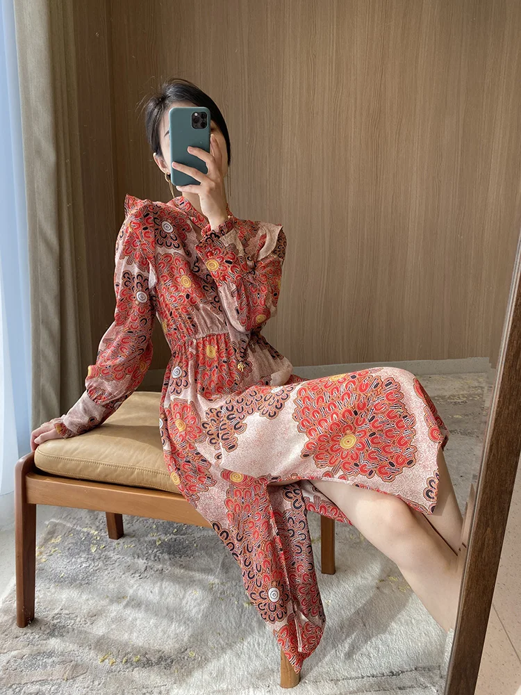 Женское шелковое платье с круглым вырезом размера плюс летнее винтажное