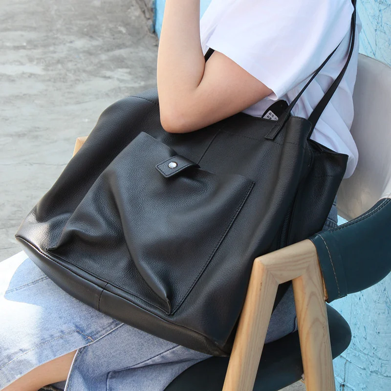 

2021 new top leather high capacity tote bag women's shoulder bag handbag multi-layer
