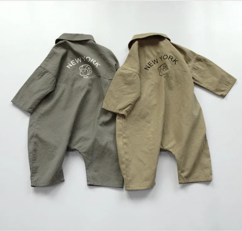 

2020 boys and girls autumn romper children's long-sleeved cotton print lapel jumpsuit