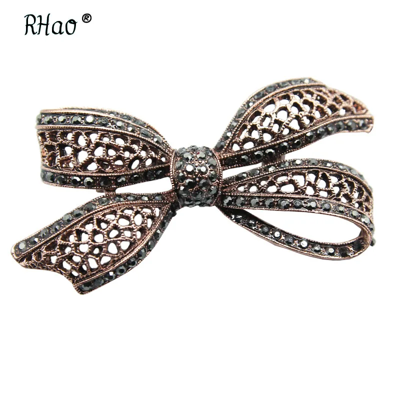RHao винтажные большие золотые броши в форме цветка с бантом для женщин ретро-Брошь