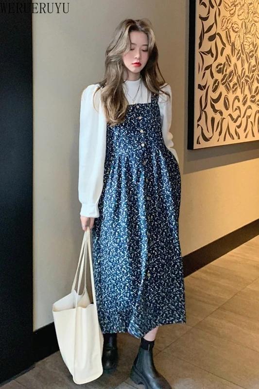 

WERUERUYU 2020 Autumn Winter Retro Suspender Dress Women 2020 Casual Sleeveless Floral Print Mini Dress Vest Party Dress