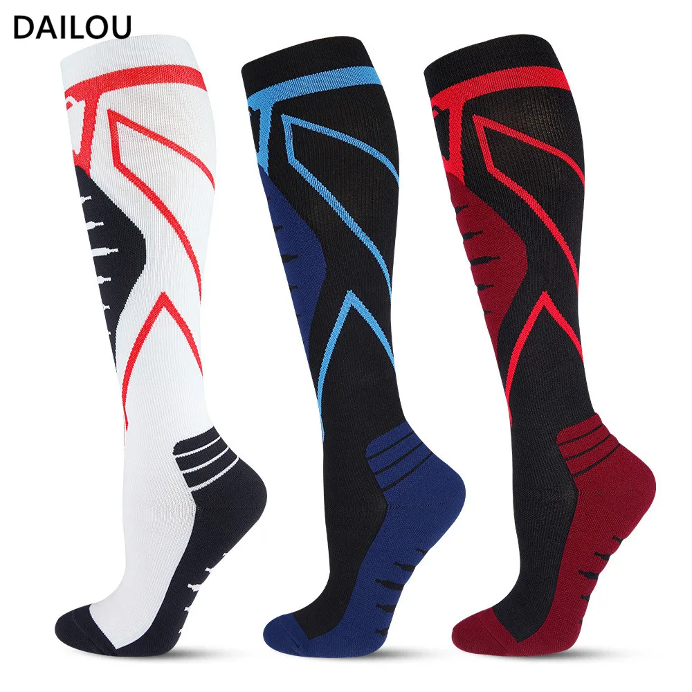 

2021 Professional Sports Compression Socks Men Women Colorful Stripe Running Cycling Anti-Fatigue Nursing Compression Socks Gift