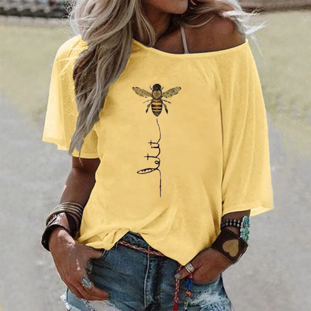 Женская футболка с принтом пчелы коротким рукавом из хлопка и полиэстера женские