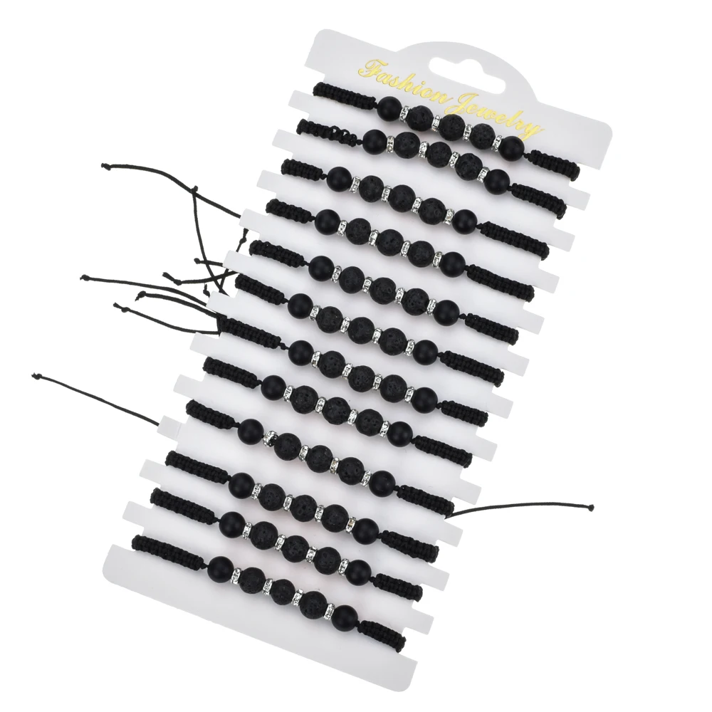 12 шт./лот черная плетеная веревка из вулканического камня Набор браслетов для