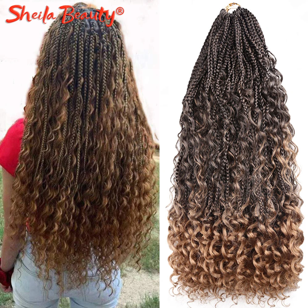 

Synthetic Crochet Hair Ombre Box Bohemian Braids Curly Ends Pre Stretched Braiding Hair Extensions for Women Black Brown