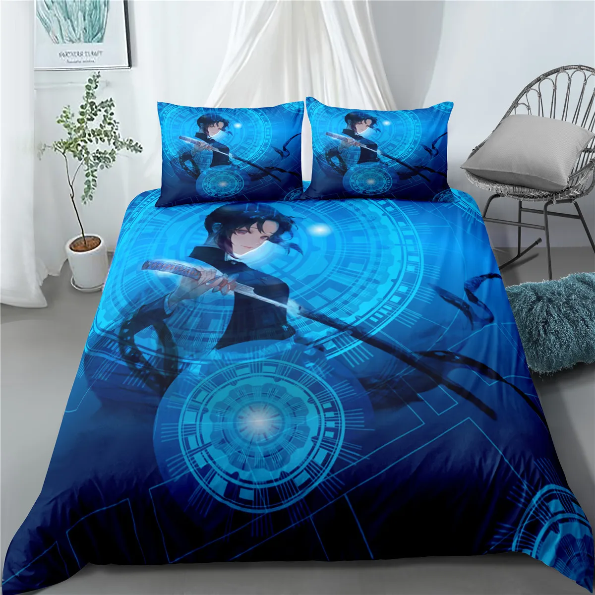 

3D Anime New Demon Slayer Duvet Cover Set Printed Include1 Duvet Cover 2 Pillowcases Children Microfiber Bedding Set (No Sheets)