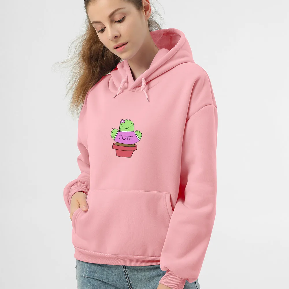 Funny Cactus Plant Hoodies Purple Women Oversized Sweetshirt for Girls Long Sleeve Plus Size Sweatshirt Kawaii Sudadera Mujer
