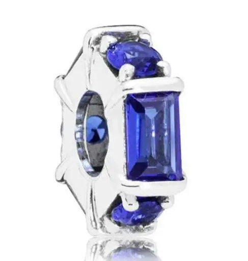 

Genuine 925 Sterling Silver Bead Ice Sculpture Spacer With Blue Crystal Charm Fit Women pandora Bracelet & Necklace Diy Jewelry