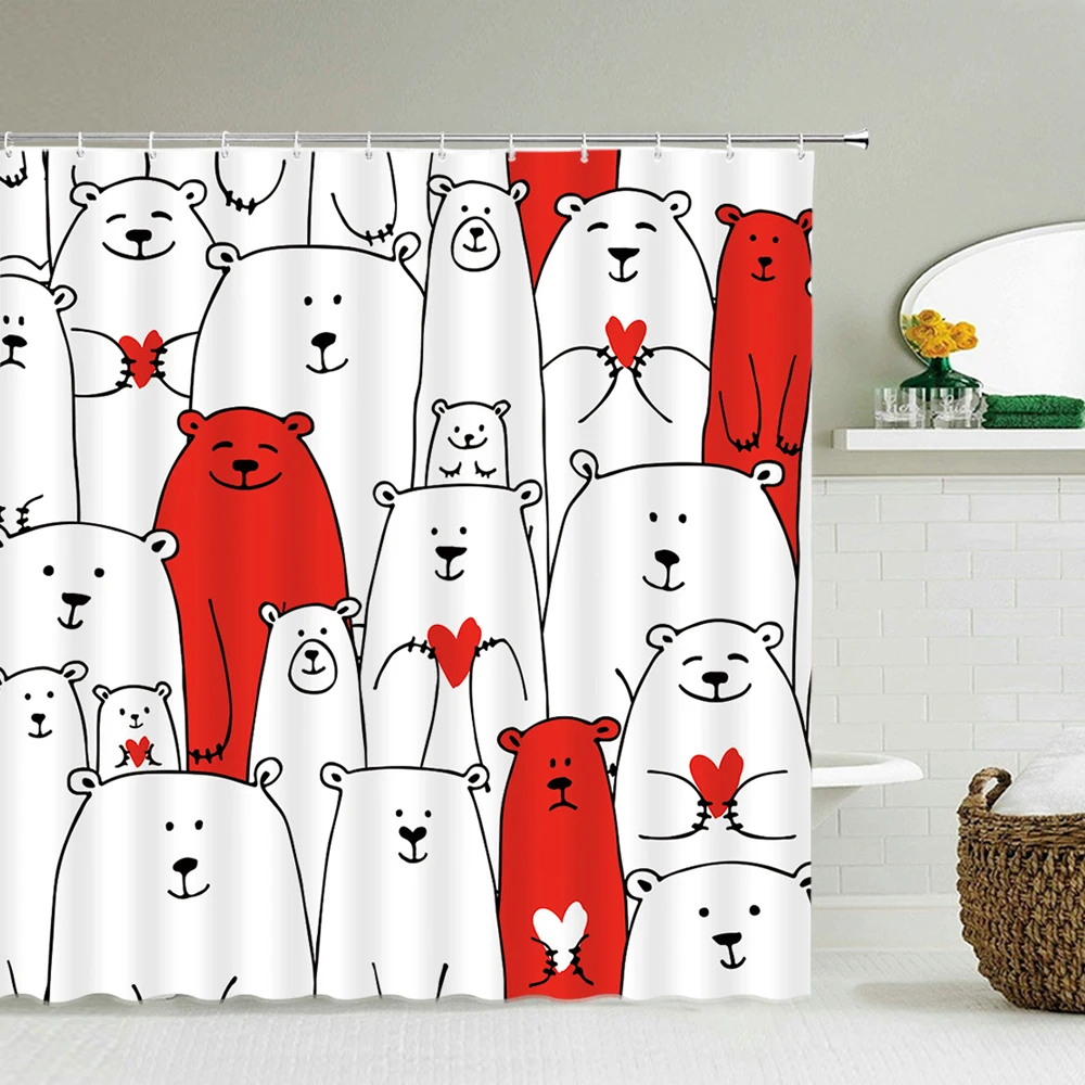 

Cute Love Bear 3D Printed Shower Curtain Cartoon Polyester Fabric Bath Curtain for Bathroom Curtain Decoration Shower Curtains