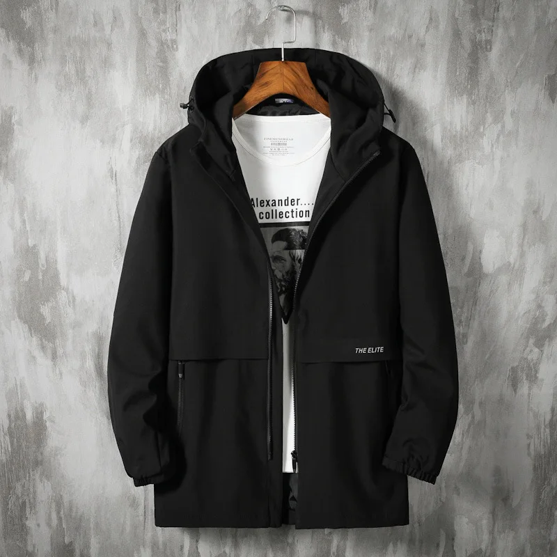 

2022 Casual Men's Black Windbreaker Jackets Long Trench Coat For Spring Autumn Clothes Plus Oversize 7XL 8XL