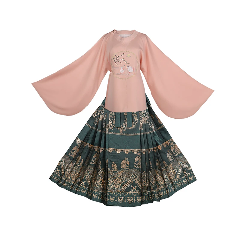 

2021 New Ming Dynasty Female Classical Dance Costumes Chinese Traditional Elegant Hanfu Short Tops Mamian Skirt Hanfu Suit