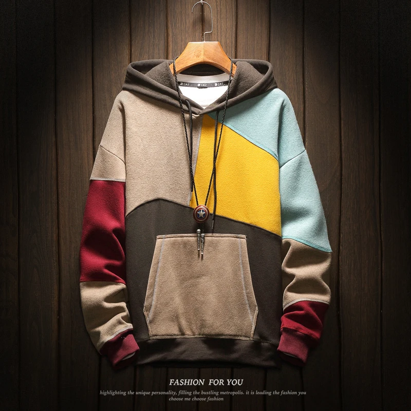 

Brand Men Hoodies Sweatshirts Men patchwork Print Long Sleeve Hoodie Hip Hop Clothing Plus Size