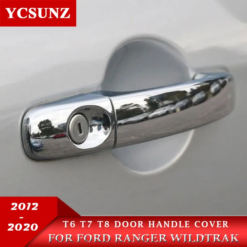 

Car Accessories ABS Chrome Door Handle Covers Trim For Ford Ranger Wildtrak T6 T7 T8 2012-2019 2020 Ycsunz