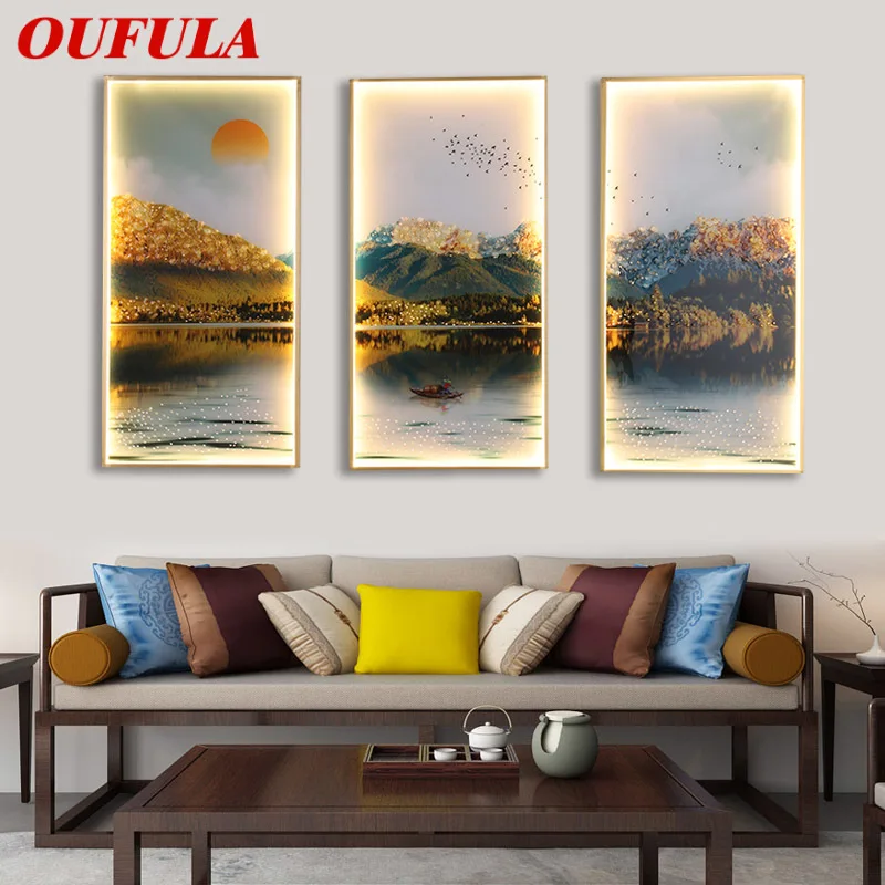 

OUFULA Wall Sconces Lights Contemporary Three Pieces Suit Lamps Landscape Painting LED Creative For Home