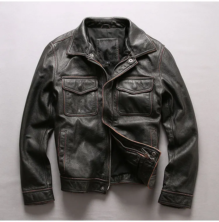 

Men's Air Force Flight Solid Genuine Men Motorcycle Rider Cow Leather Coat Bomber Jacket Male