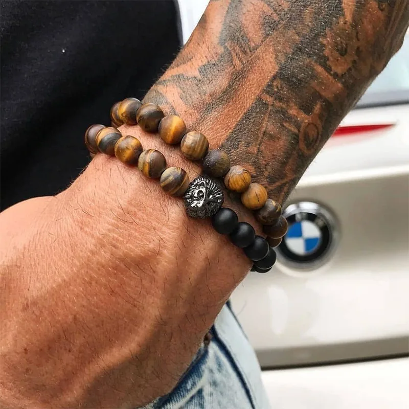 Пара браслетов для женщин и мужчин Роскошные античные Лев животных тигровый глаз