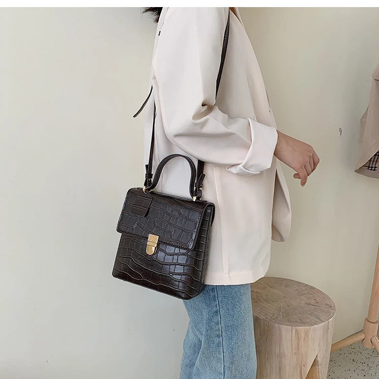 Vintage Fashion Stone pattern Tote bag New High Quality PU Leather Women's Designer Handbag Lock Shoulder Messenger Bag