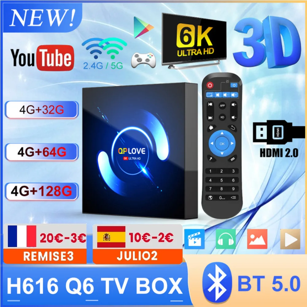 

Смарт ТВ-приставка QPLOVE Q6 H616, Android 10, 4K, промо-код