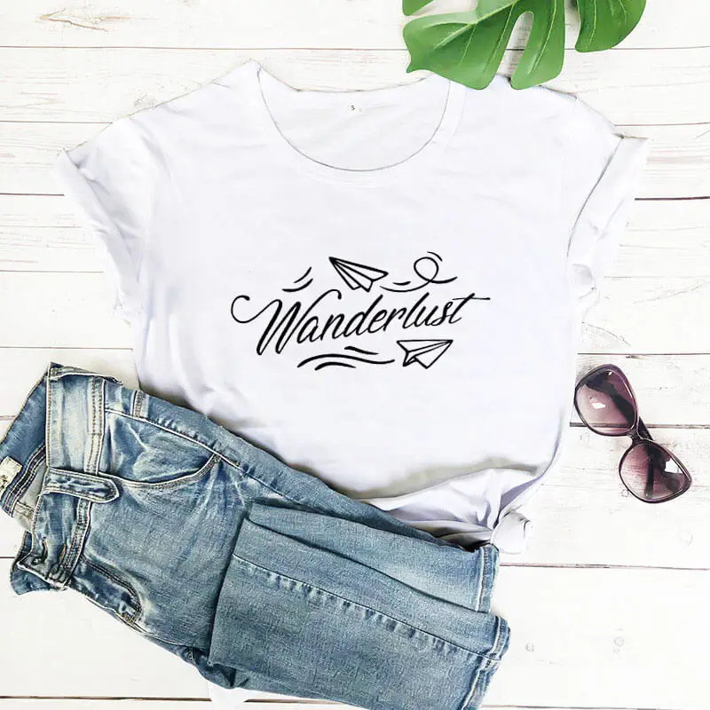 Wanderlust рубашка 2020 Новое поступление Летняя 100% хлопковая забавная футболка для