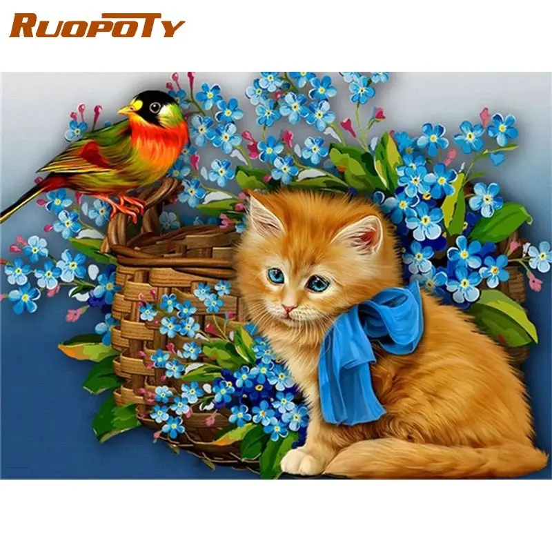 

RUOPOTY 60x75cm Diy Frame Painting By Number Autumn Cat Animals Picture By Numbers Acrylic Paint On Canvas For Home Artcraft